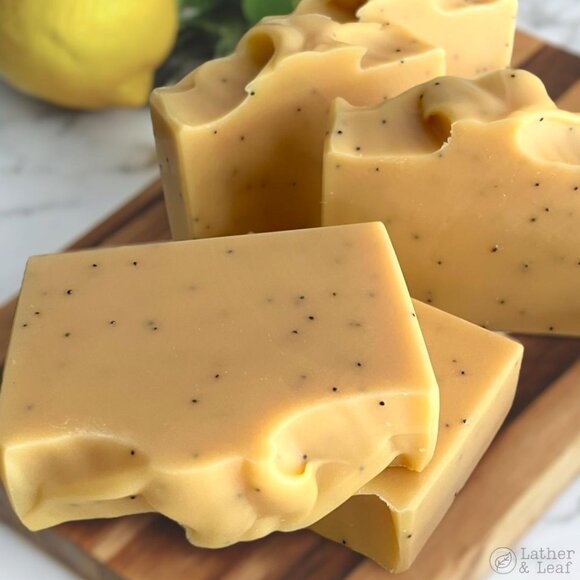 Lemon Poppy Seed Cold Process Soap Natural Handcrafted Artisan Soap Bar - Picture 1 of 5